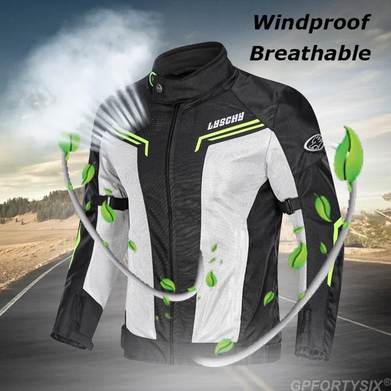 LYSCHY Breathable Armor Racing Jacket – 5-Piece CE Armor, Oxford + Mesh Shell, YKK Zippers, Adjustable