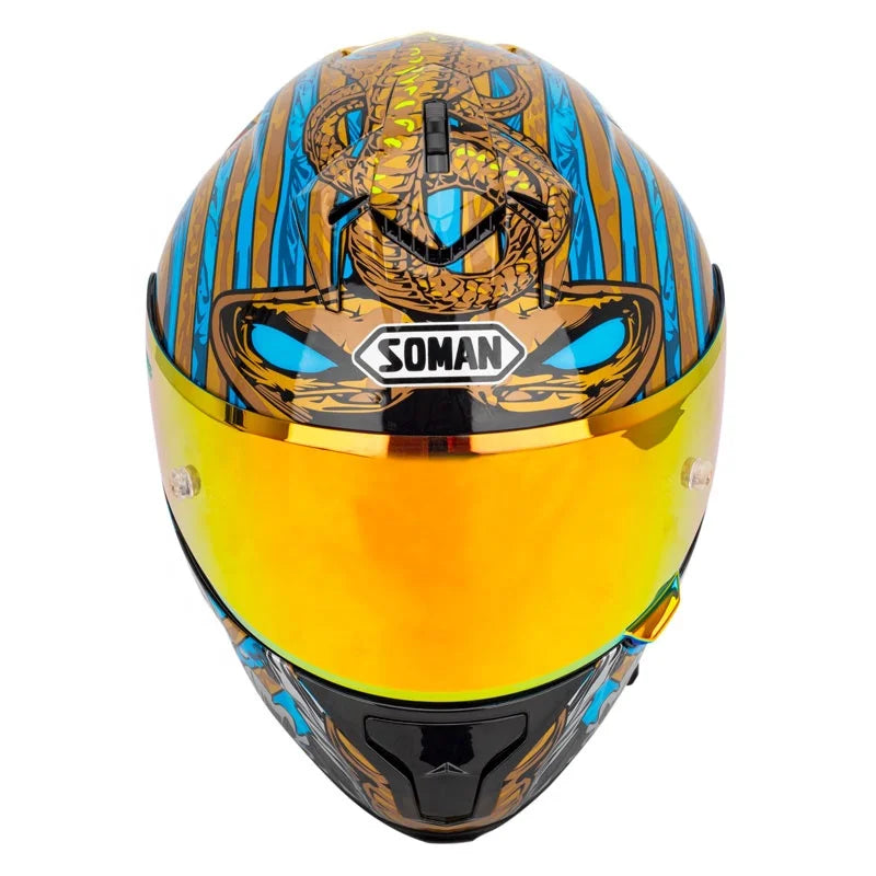 SOMAN ProGuard Full-Face Motorcycle Helmet – DOT + ECE Certified, ABS Shell, Retractable Sun Visor, 3-Point Ventilation