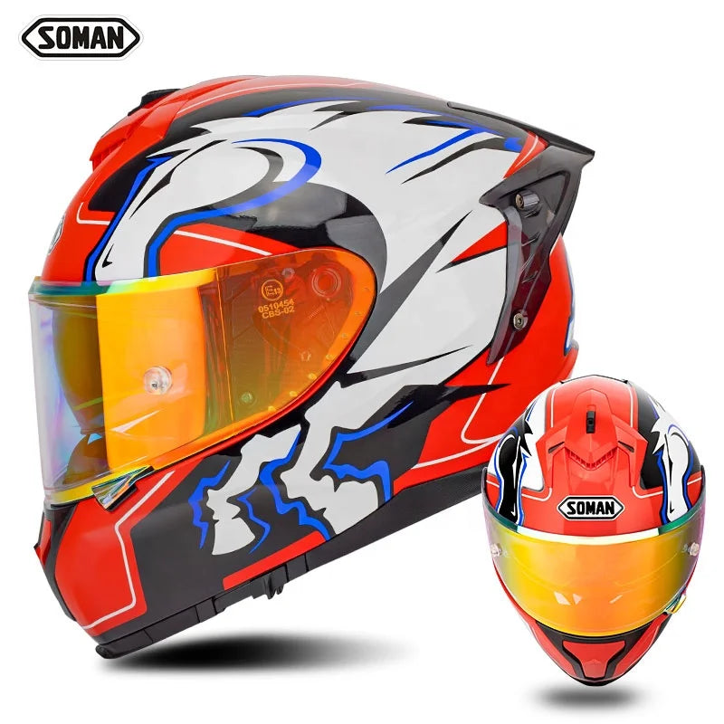 SOMAN ProGuard Full-Face Motorcycle Helmet – DOT + ECE Certified, ABS Shell, Retractable Sun Visor, 3-Point Ventilation