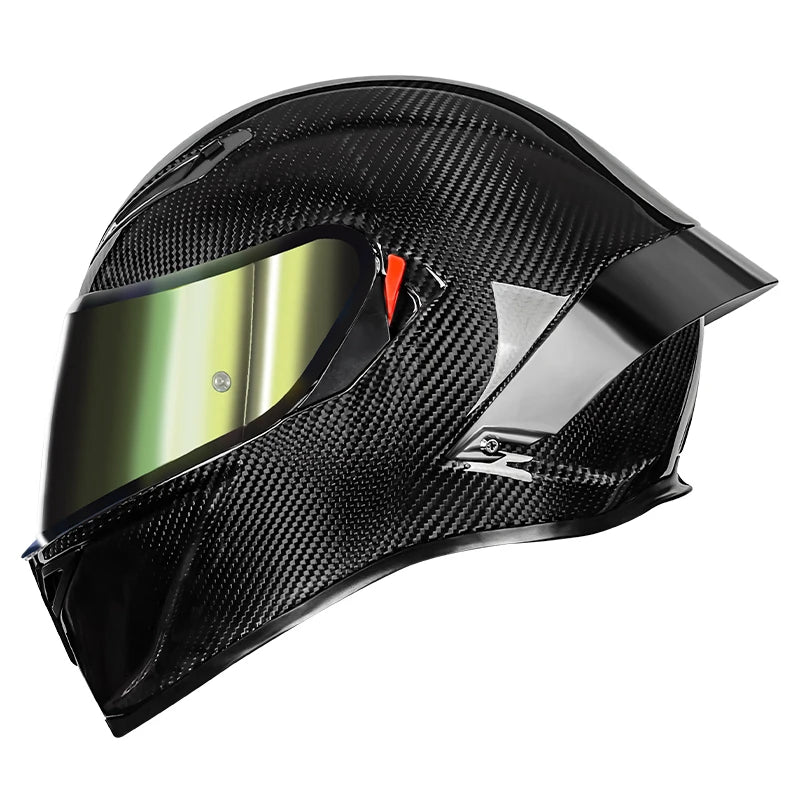 LVCOOL Real Carbon Fibre Full Face Motorcycle Helmet – DOT Approved, Dual Visor, Lightweight ~1400g