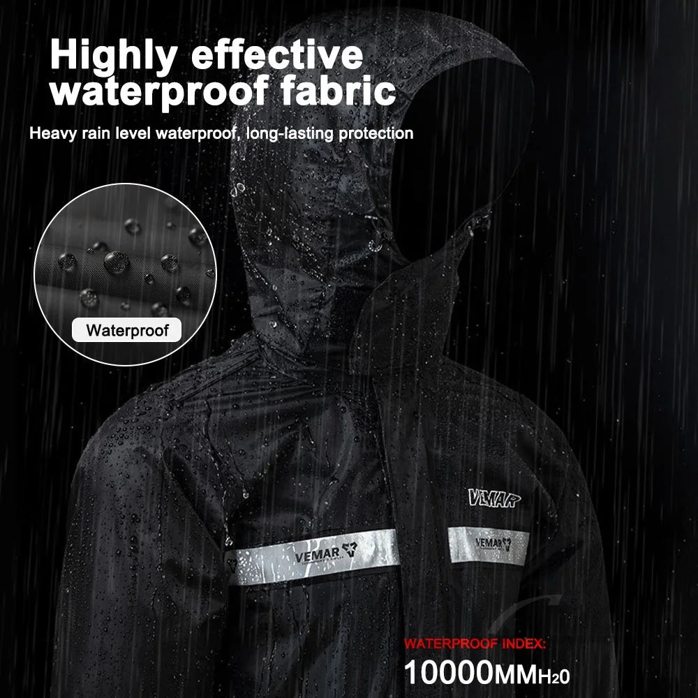 VEMAR Lightweight Motorcycle Raincoat – 10,000mm Waterproof, Windproof, Reflective, Anti-UV