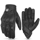 ALPINES FOX Vintage Leather Motorcycle Gloves – Sheepskin, Hard Shell Knuckle, Perforated, Touchscreen