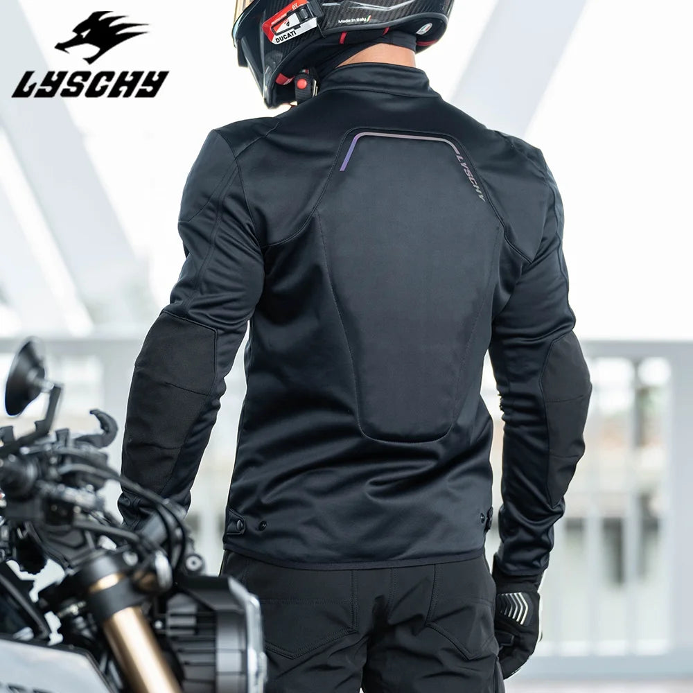 LYSCHY Full Body Armor Motorcycle Jacket – 7-Piece CE Armor (L2 Shoulder/Elbow), 8000mm Waterproof, Stretch Slim Fit