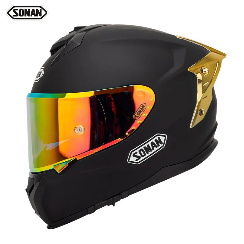 SOMAN ProGuard Full-Face Motorcycle Helmet – DOT + ECE Certified, ABS Shell, Retractable Sun Visor, 3-Point Ventilation