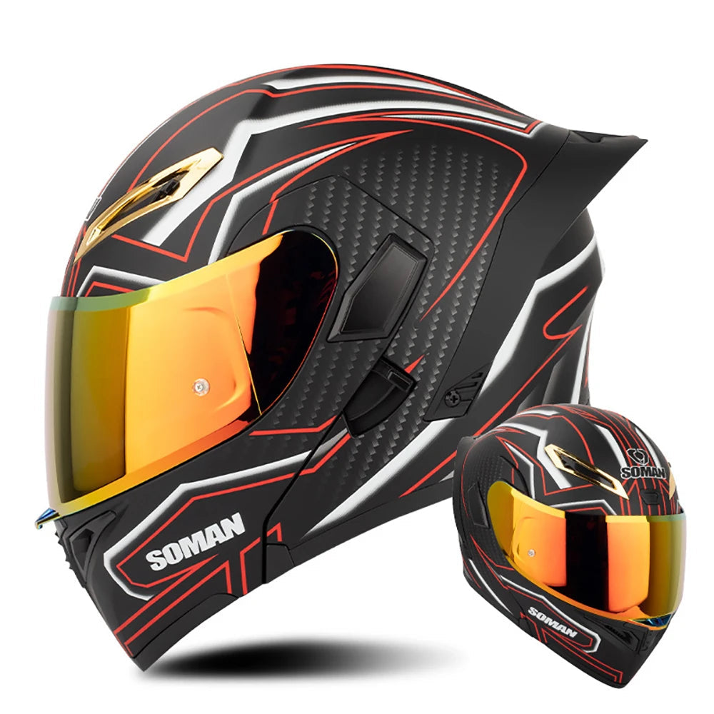 SOMAN Dual Lens Full Face Motorcycle Helmet – DVS Dual Visor, HD