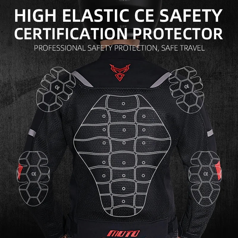 MOTOCENTRIC Retro Mesh Motorcycle Riding Jacket – CE Shoulder + Elbow + Back Pads, 3D Mesh, 360° Reflective