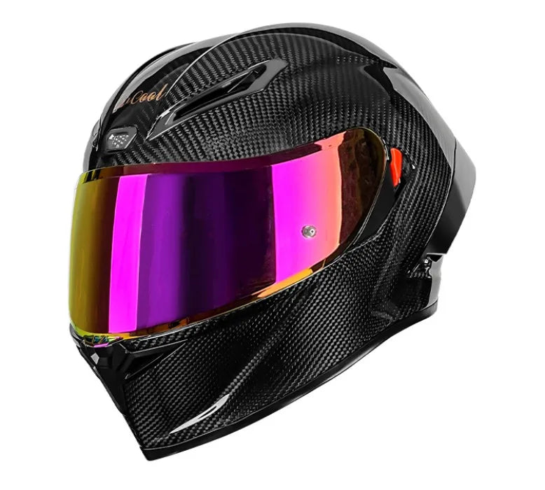 LVCOOL Real Carbon Fibre Full Face Motorcycle Helmet – DOT Approved, D