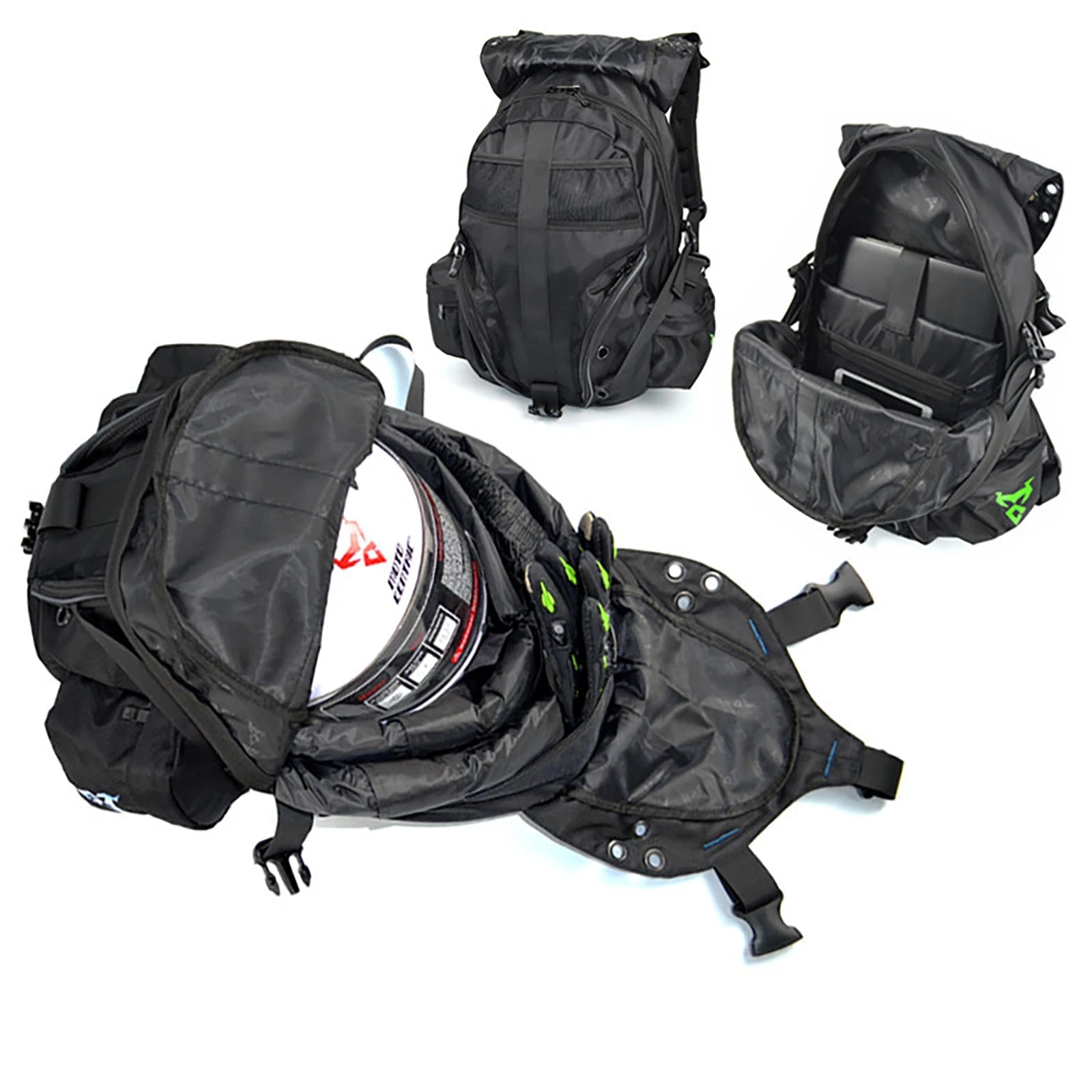 MOTOCENTRIC Motorcycle Helmet Backpack – 38L, Water-Resistant Oxford Nylon, Helmet Storage, Reflective