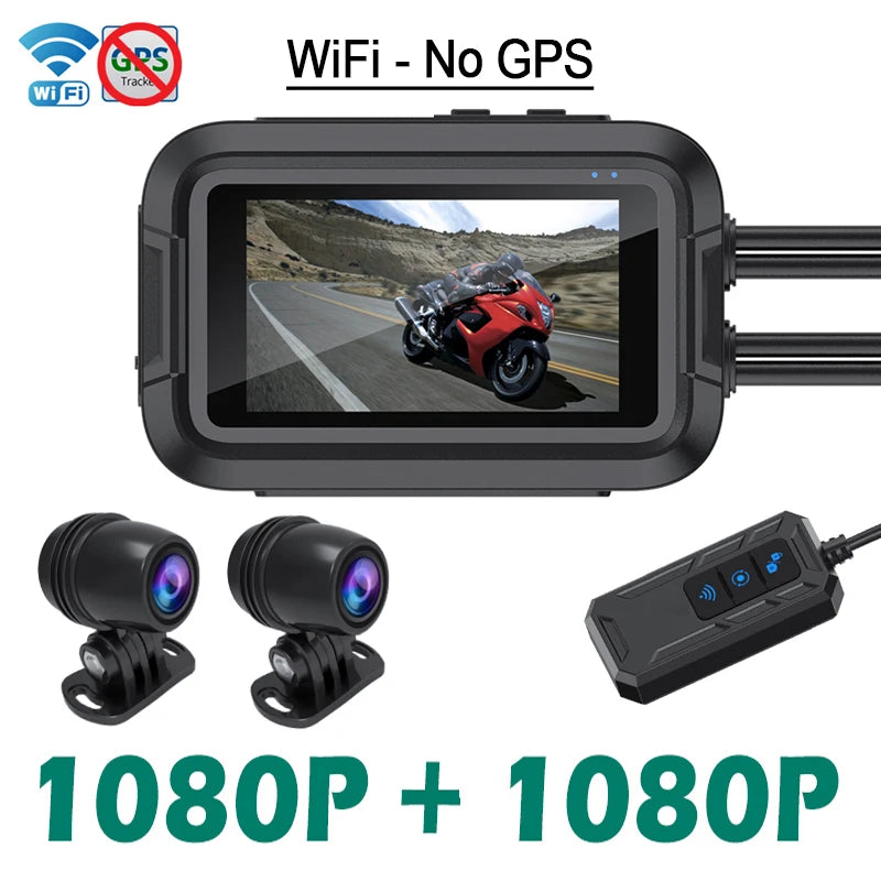Kocam Full HD Dual 1080P Motorcycle Dashcam – Dual Sony Sensors, 3.0″ IPS Display, GPS + WiFi, IP66 Waterproof