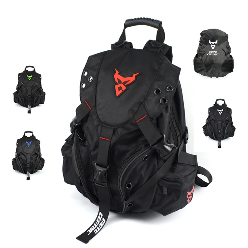 MOTOCENTRIC Motorcycle Helmet Backpack – 38L, Water-Resistant Oxford Nylon, Helmet Storage, Reflective