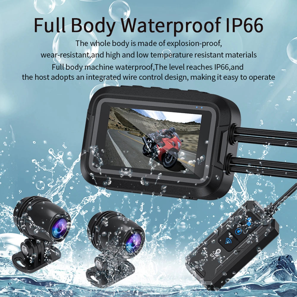 Kocam Full HD Dual 1080P Motorcycle Dashcam – Dual Sony Sensors, 3.0″ IPS Display, GPS + WiFi, IP66 Waterproof