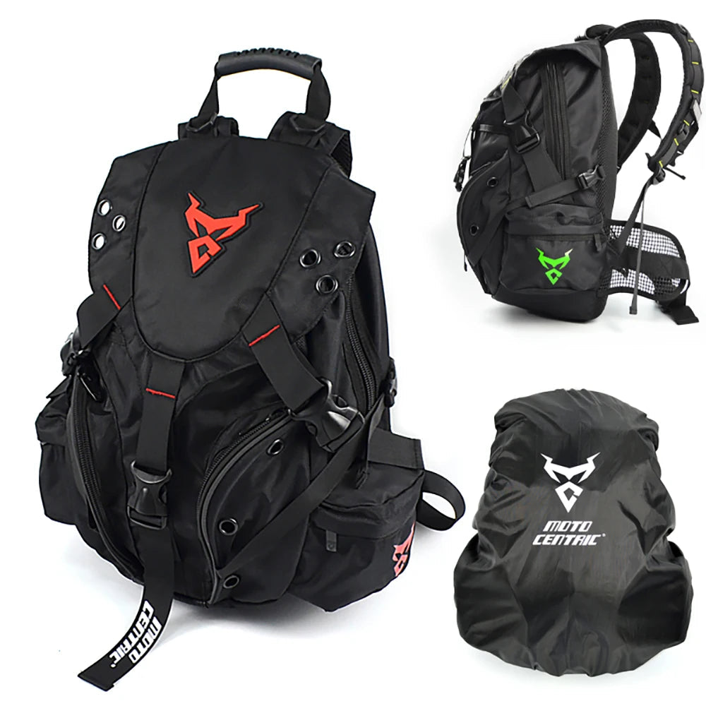 MOTOCENTRIC Motorcycle Helmet Backpack – 38L, Water-Resistant Oxford Nylon, Helmet Storage, Reflective