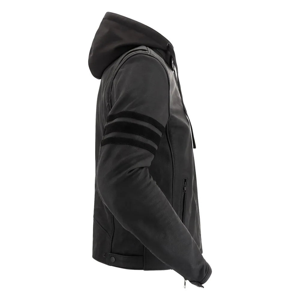 Men’s Perforated Cowhide Leather Motorcycle Riding Jacket – CE Armoured Racing Hoodie