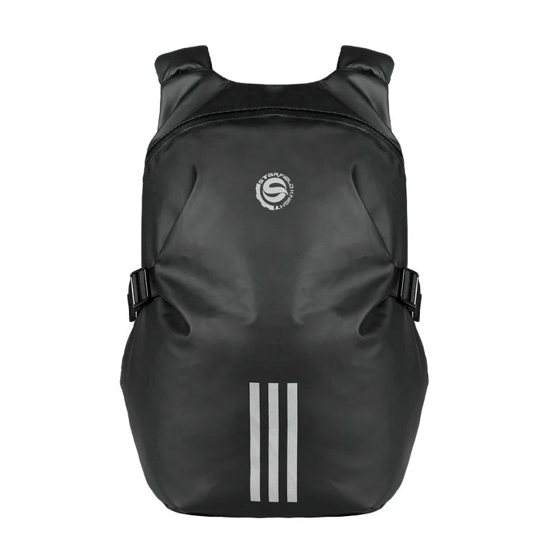 Black backpack with a brand logo on a white background