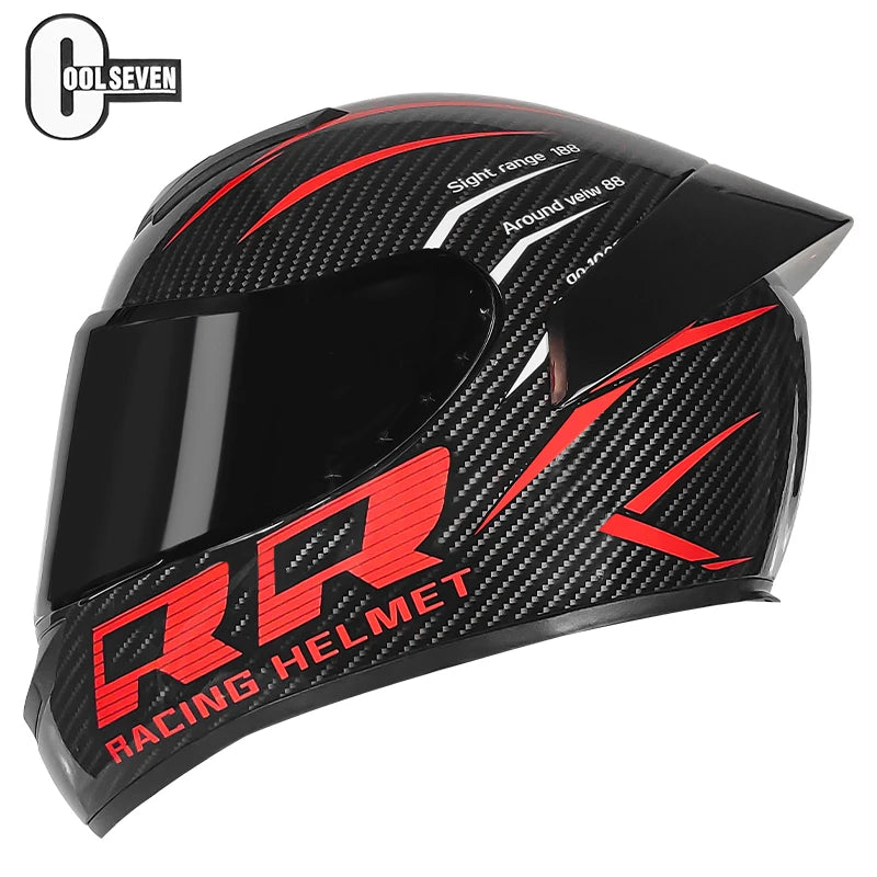 Black and red racing helmet with 'RR Racing Helmet' branding on a white background.
