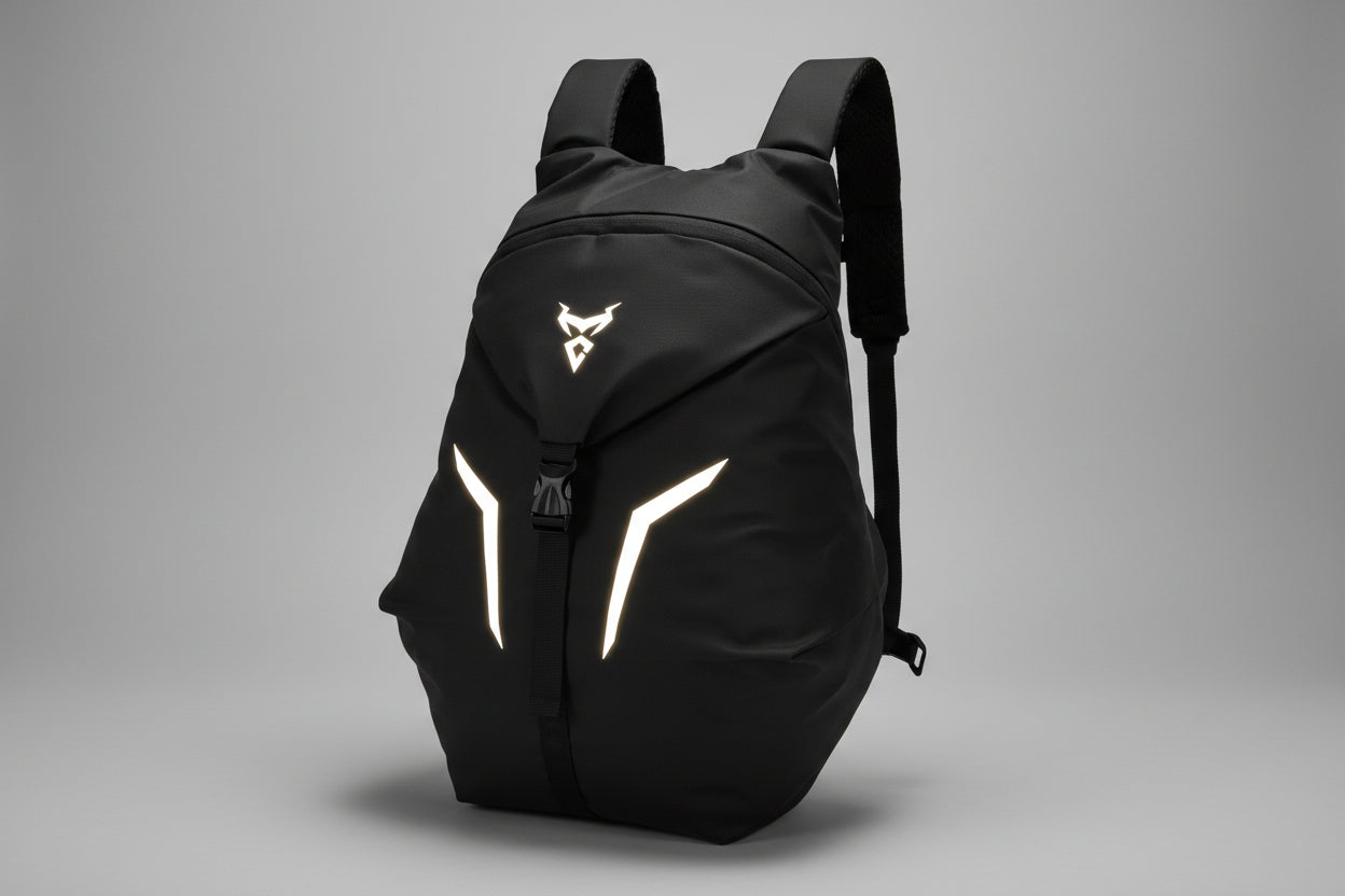 MOTOCENTRIC Motorcycle Helmet Backpack – Water-Repellent Oxford, Ventilated Back Panel, Chest + Waist Straps, Reflective