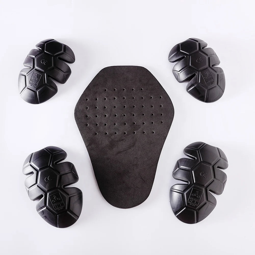 Black protective padding with a central curved pad and four hexagonal pads on a white background