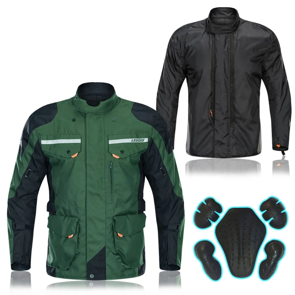 LYSCHY Four-Season Motorcycle Riding Jacket – CE Armor, 4000mm Waterproof, Dual-Denier Oxford, 2-in-1 Liners