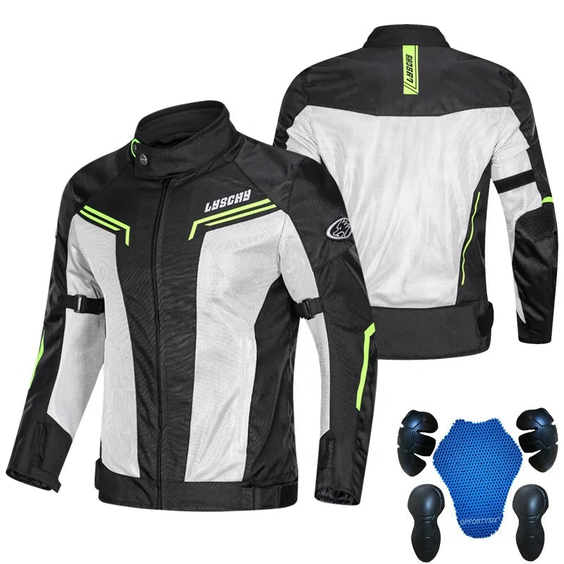 LYSCHY Breathable Armor Racing Jacket – 5-Piece CE Armor, Oxford + Mesh Shell, YKK Zippers, Adjustable