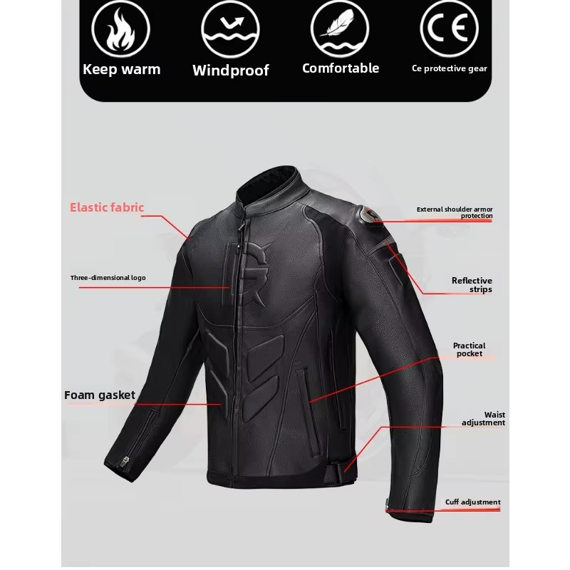 Leather Motorcycle Jacket – PU Waterproof Moto Riding Jacket with Removable Liner &amp; EVA Protectors