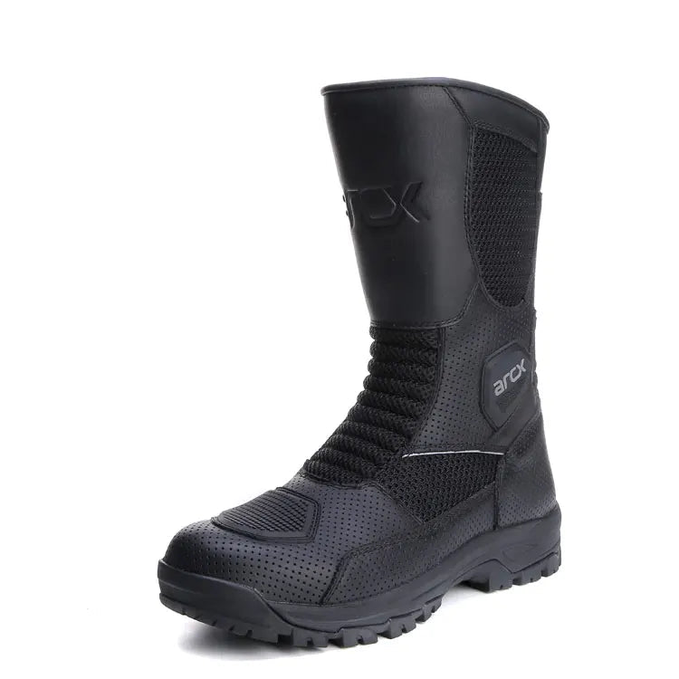 Black boot with 'arcx' branding on a white background
