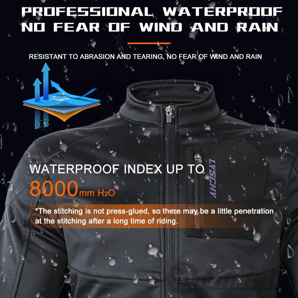 LYSCHY Full Body Armor Motorcycle Jacket – 7-Piece CE Armor (L2 Shoulder/Elbow), 8000mm Waterproof, Stretch Slim Fit