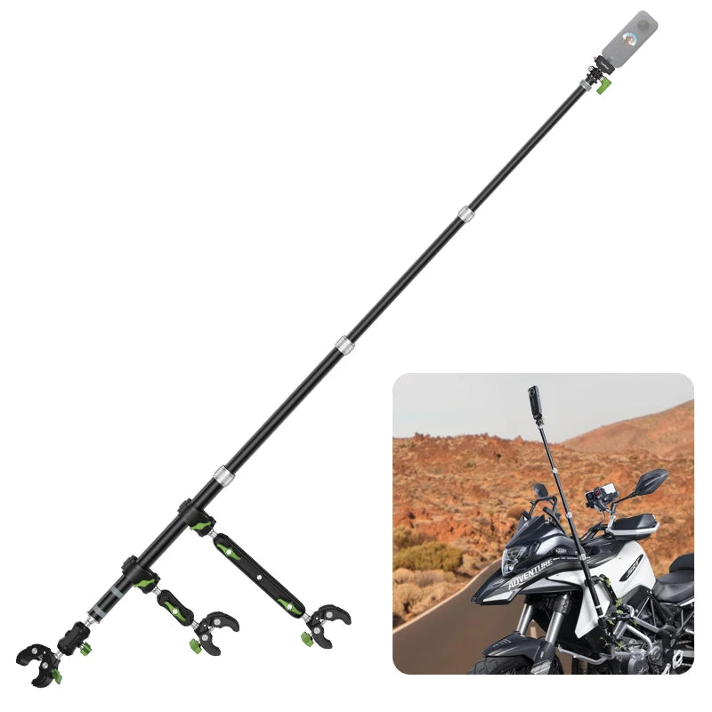 LanParte Extendable Motorcycle Boom Arm – Aluminium Alloy, 360° Adjustable, GoPro &amp; Insta360 Compatible