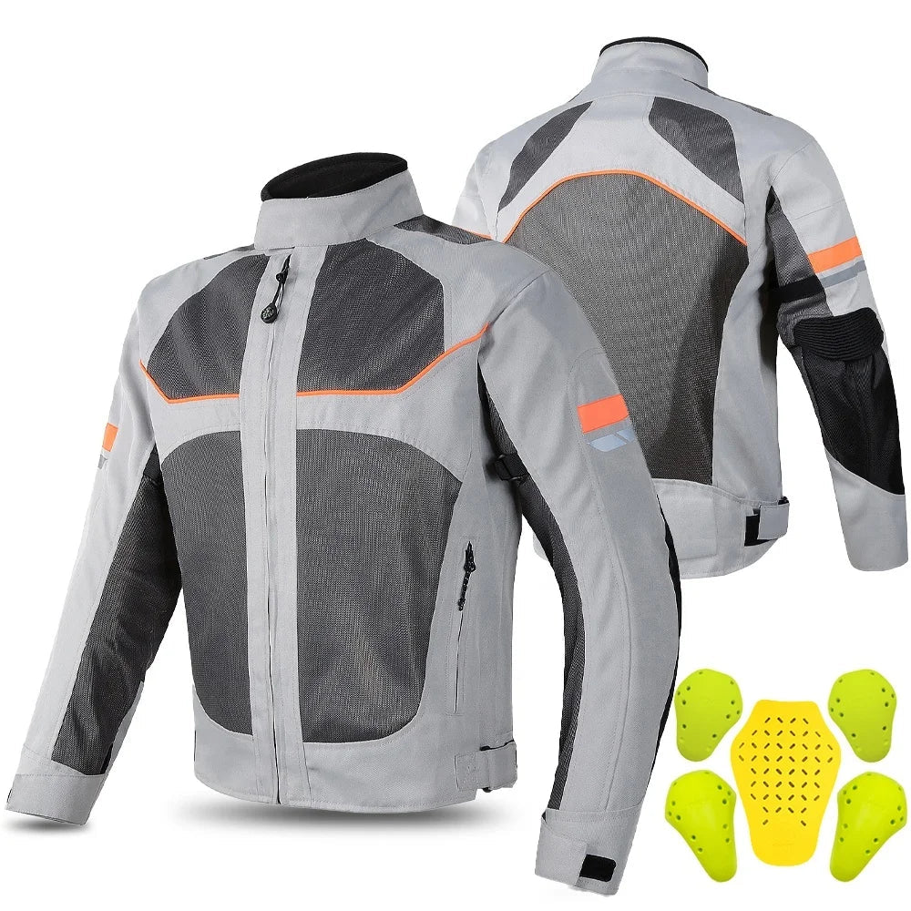 VEMAR Summer Breathable Motorcycle Jacket – CE Shoulder + Elbow Pads, Oxford + Mesh, Full-Body Reflective