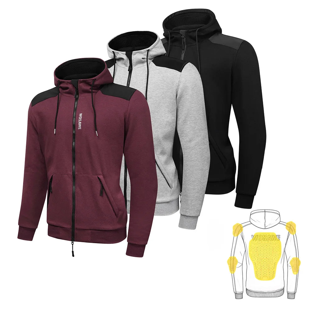 Men’s Armoured Motorcycle Riding Hoodie – Protective Softshell Jacket with Shoulder, Elbow &amp; Back Armor