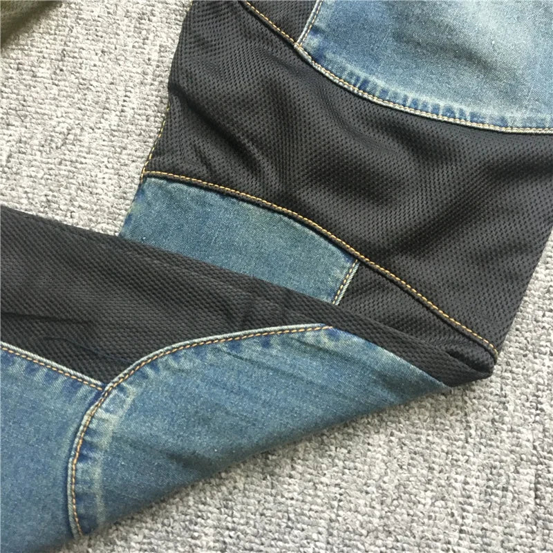 MJMOTO Motorcycle Riding Jeans – CE Knee Pads + EVA Hip Pads, 97% Cotton, Low-Waist Cut, Anti-Static, Anti-UV