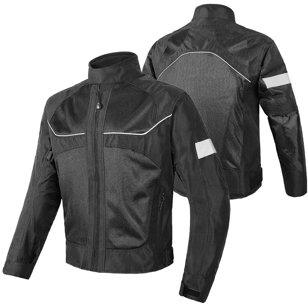 VEMAR Summer Breathable Motorcycle Jacket – CE Shoulder + Elbow Pads, Oxford + Mesh, Full-Body Reflective
