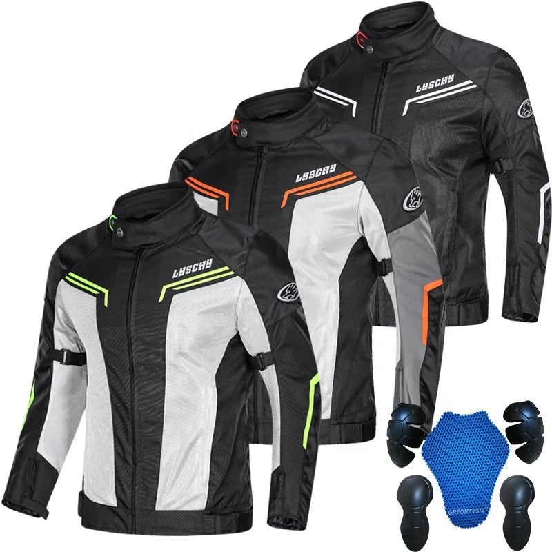 LYSCHY Breathable Armor Racing Jacket – 5-Piece CE Armor, Oxford + Mesh Shell, YKK Zippers, Adjustable