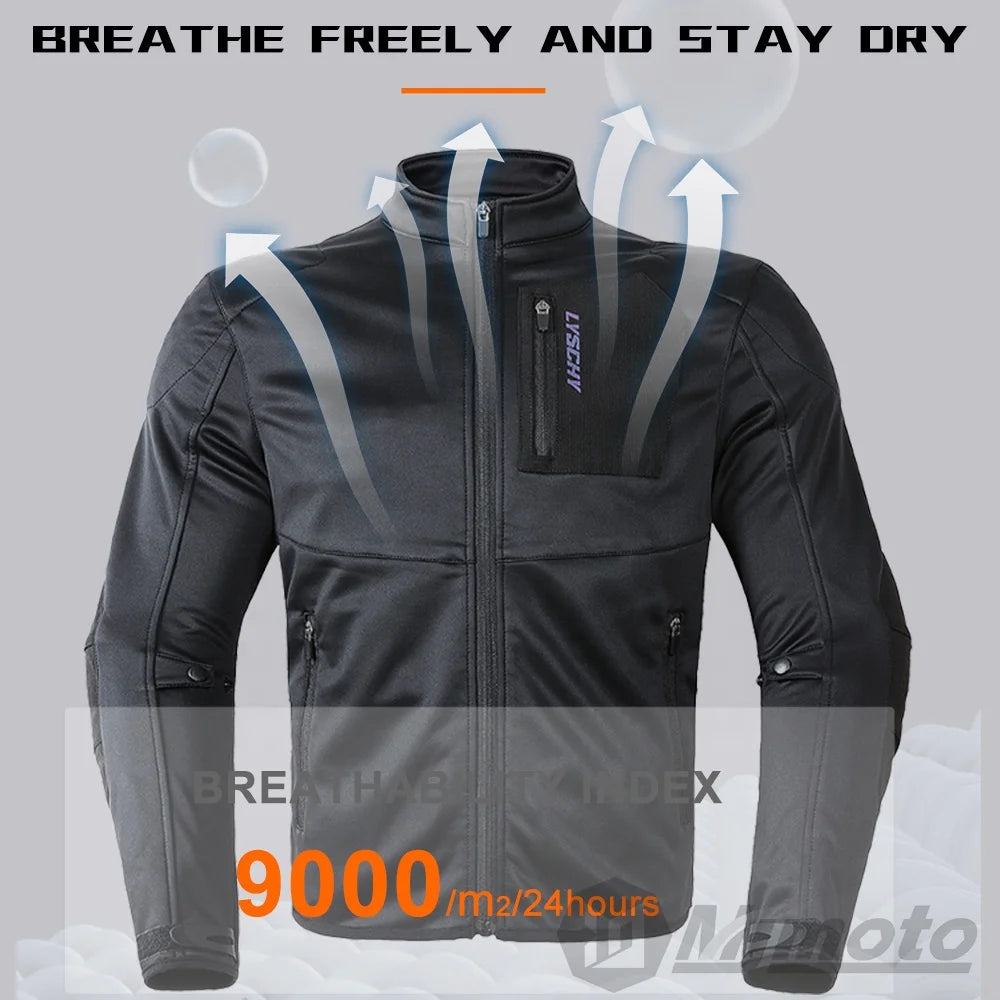 LYSCHY Full Body Armor Motorcycle Jacket – 7-Piece CE Armor (L2 Shoulder/Elbow), 8000mm Waterproof, Stretch Slim Fit