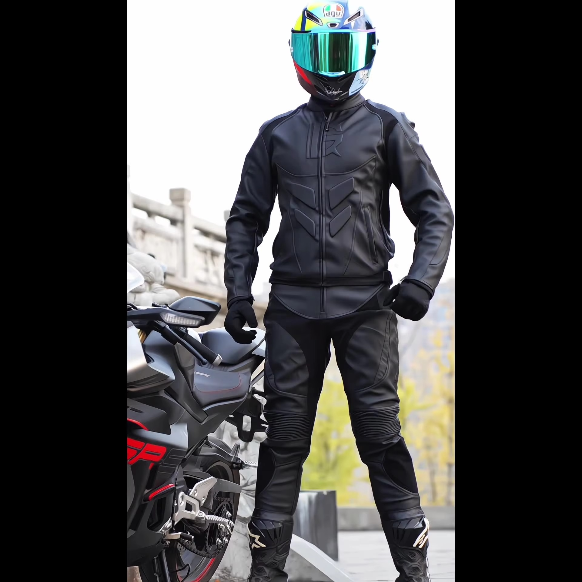 Leather Motorcycle Jacket – PU Waterproof Moto Riding Jacket with Removable Liner &amp; EVA Protectors
