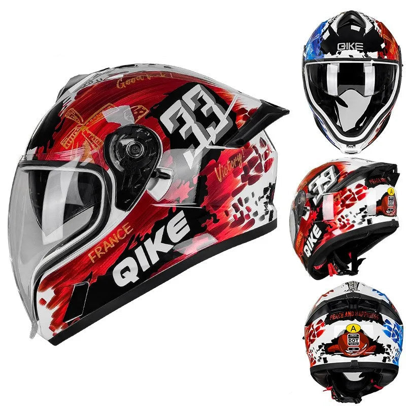 QIKE FP02 Dual Visor Full Face Motorcycle Helmet – ECE Approved Protection
