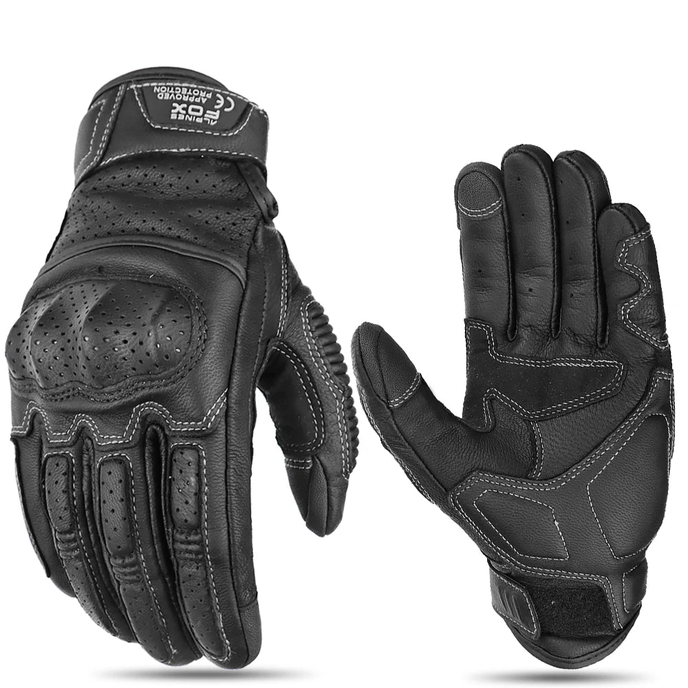 ALPINES FOX Vintage Leather Motorcycle Gloves – Touchscreen, Breathable