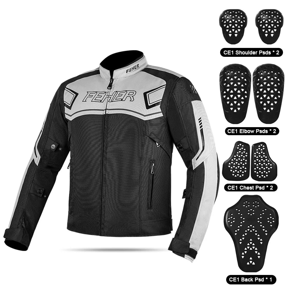 FEHER Waterproof Winter Motorcycle Riding Jacket – 7-Piece CE Level 1 Armor, 600D Oxford, Thermal Lining