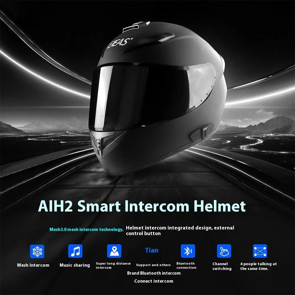 AIH2 Smart Intercom Helmet with futuristic design elements on a dark background