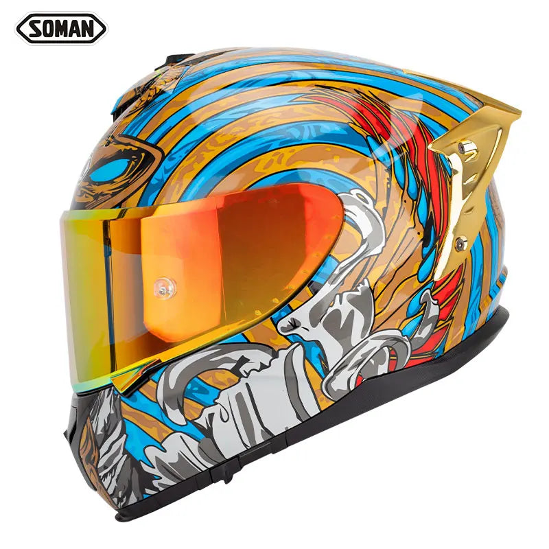 SOMAN ProGuard Full-Face Motorcycle Helmet – DOT + ECE Certified, ABS Shell, Retractable Sun Visor, 3-Point Ventilation