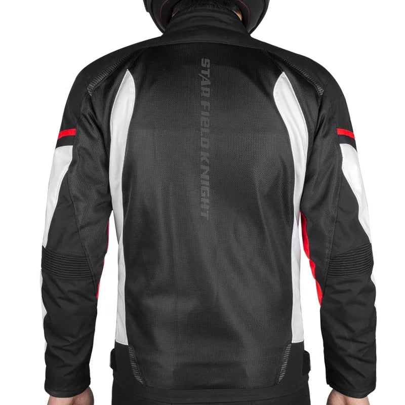 STAR FIELD KNIGHT Breathable Mesh Motorcycle Riding Jacket – 7-Piece Armor, Cordura Reinforced, Slim Fit, Reflective