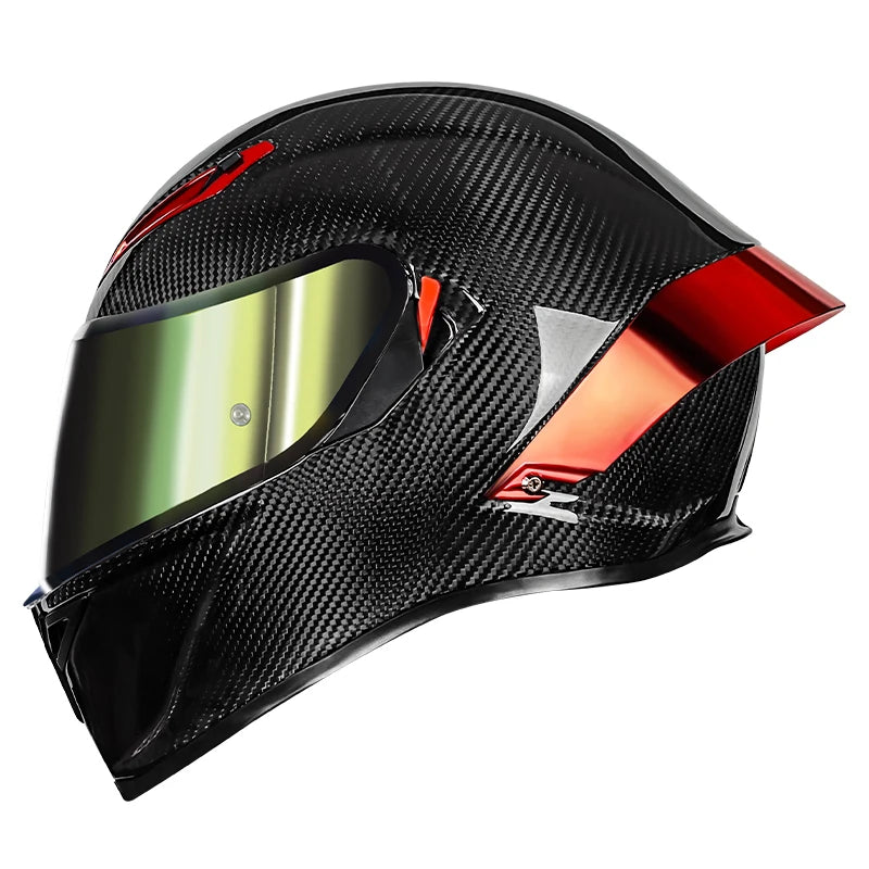 LVCOOL Real Carbon Fibre Full Face Motorcycle Helmet – DOT Approved, Dual Visor, Lightweight ~1400g