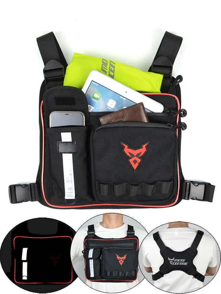 Motocentric MC-0121 Motorcycle Chest Bag – Waterproof Oxford &amp; Nylon, Reflective Strips, Large Capacity, 4 Colours