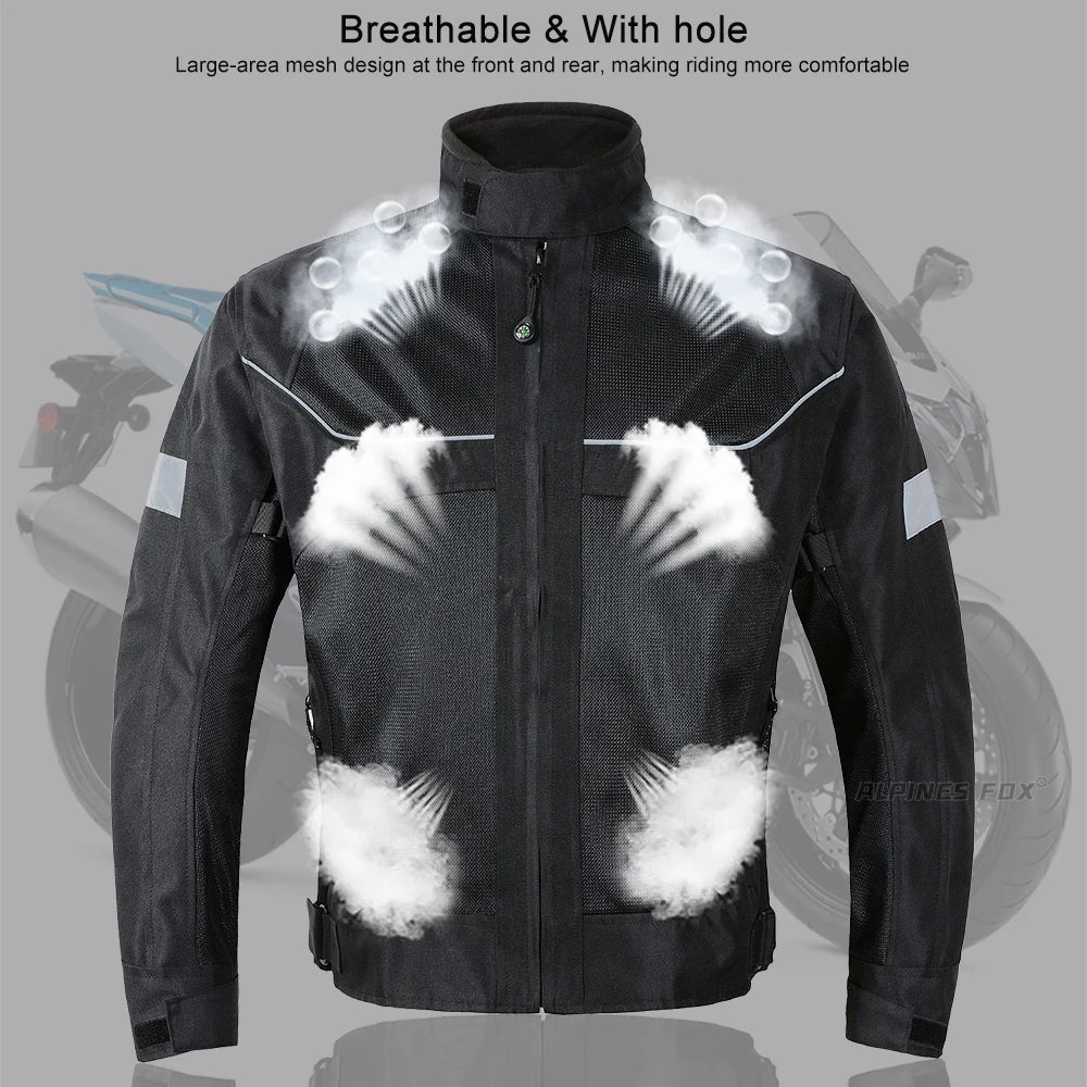 VEMAR Summer Breathable Motorcycle Mesh Jacket – Reflective Motocross Riding Jacket with 5Pcs Protectors