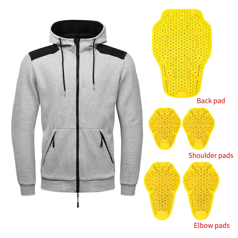 Men’s Armoured Motorcycle Riding Hoodie – Protective Softshell Jacket with Shoulder, Elbow &amp; Back Armor