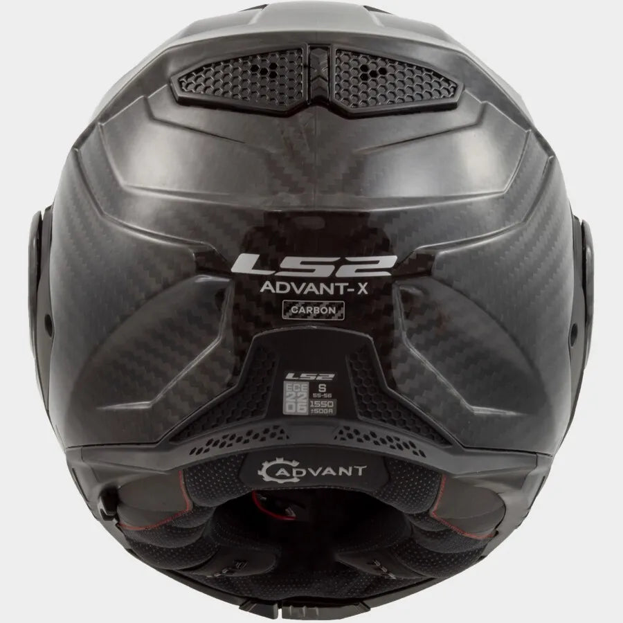 Black motorcycle helmet with 'LS2' branding on a white background