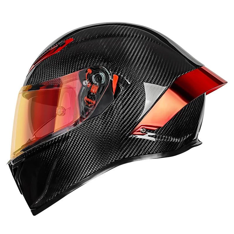 LVCOOL Real Carbon Fibre Full Face Motorcycle Helmet – DOT Approved, Dual Visor, Lightweight ~1400g