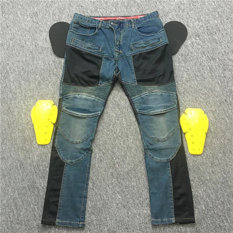 MJMOTO Motorcycle Riding Jeans – CE Knee Pads + EVA Hip Pads, 97% Cotton, Low-Waist Cut, Anti-Static, Anti-UV