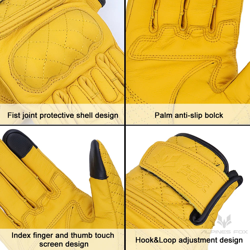 ALPINES FOX Retro Motorcycle Leather Gloves