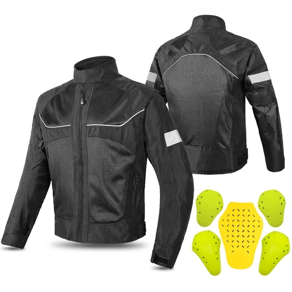 VEMAR Summer Breathable Motorcycle Jacket – CE Shoulder + Elbow Pads, Oxford + Mesh, Full-Body Reflective
