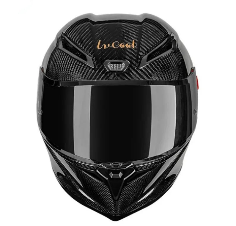 LVCOOL Real Carbon Fibre Full Face Motorcycle Helmet – DOT Approved, Dual Visor, Lightweight ~1400g